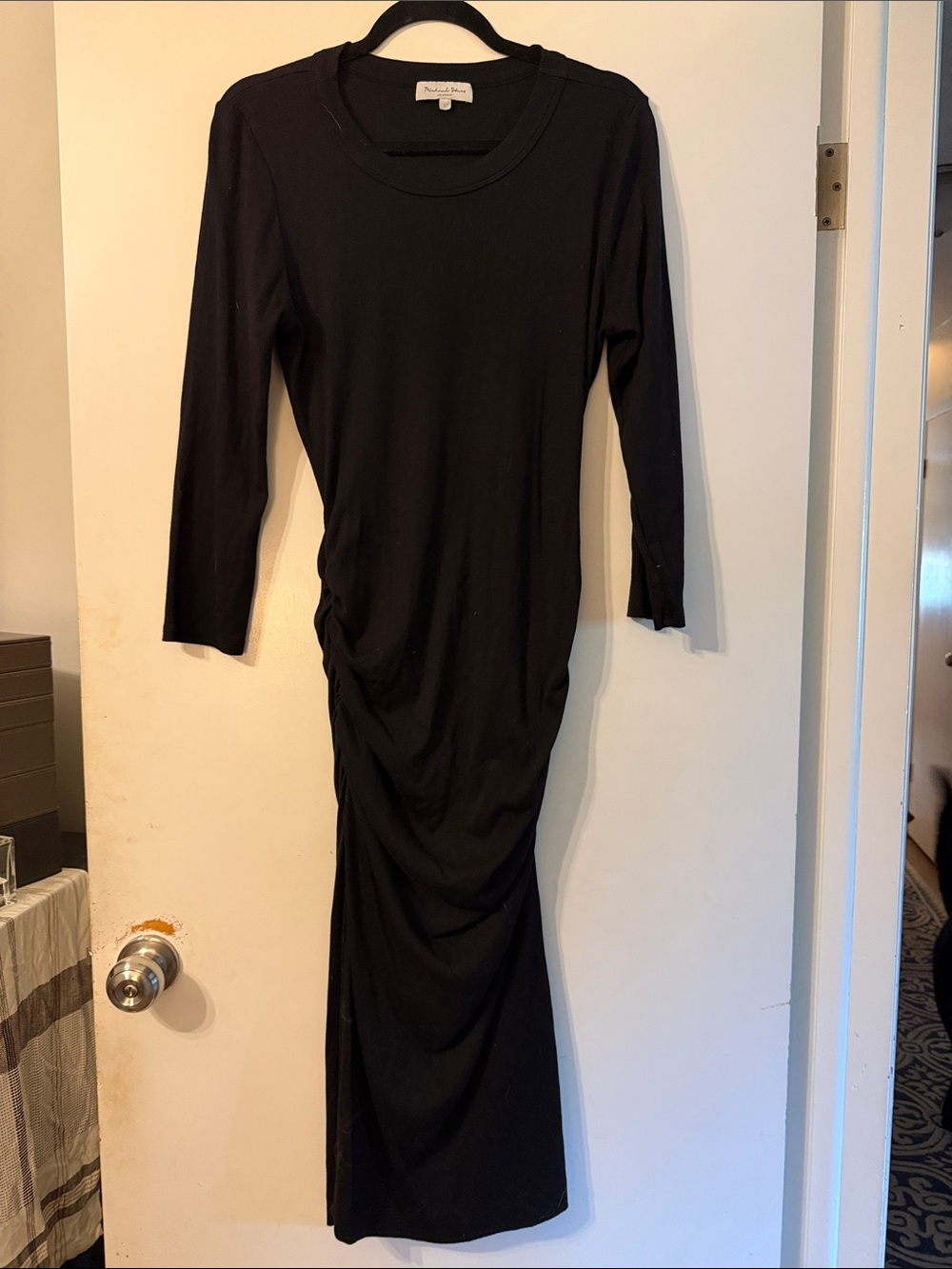 Michael Stars Black Long-Sleeve Ruched Maxi Dress